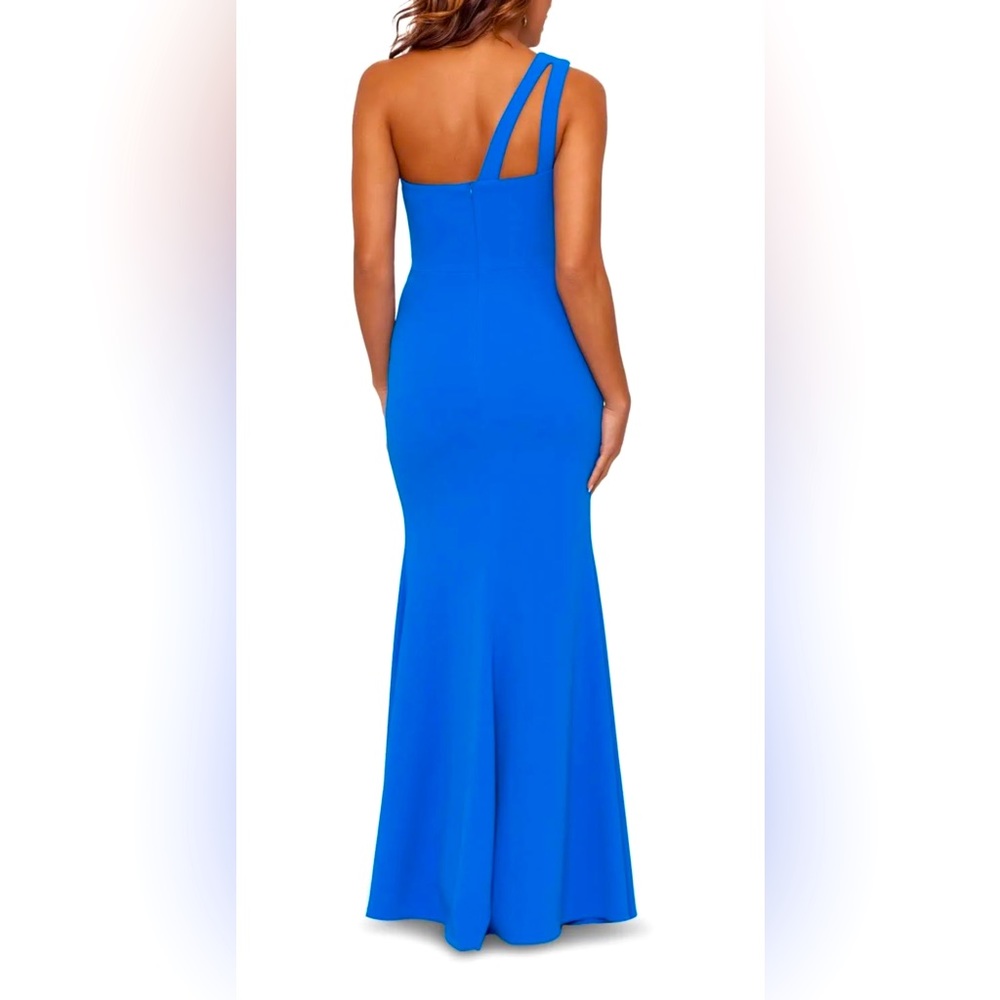 Xscape One-Shoulder Cutout Scuba Crepe Gown